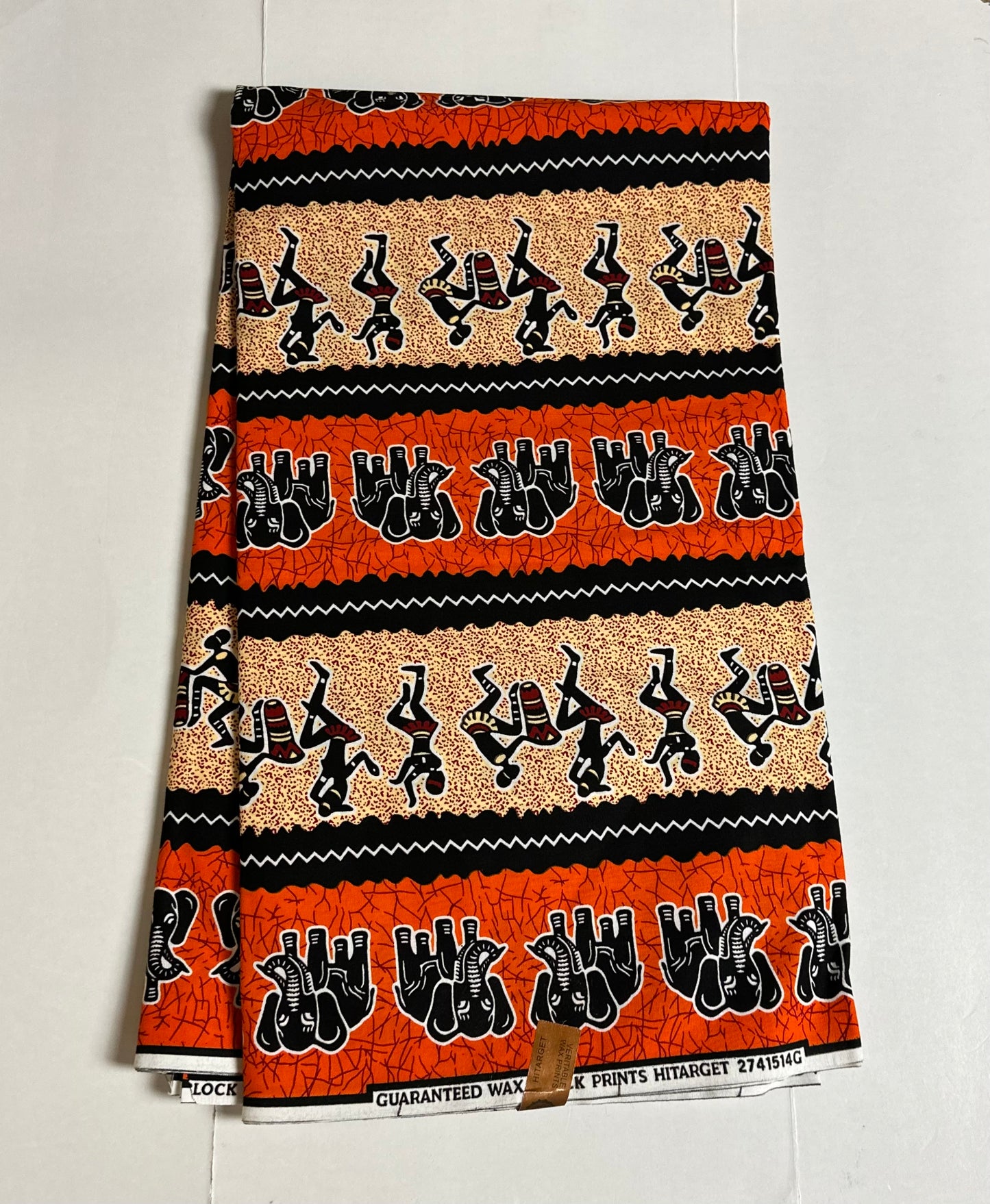 African Print Fabric, -Orange Ankara Fabric