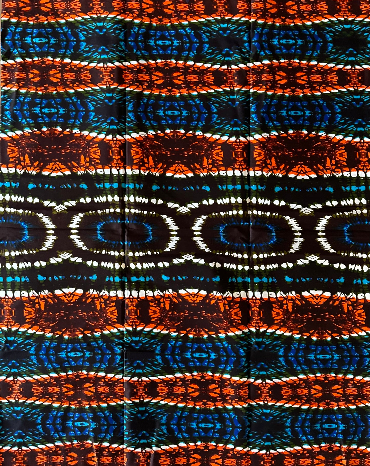 African Print Fabric, Ankara - Blue, Orange Fabric