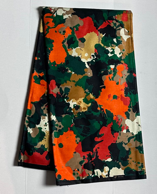 African Print Fabric, Ankara - Green, Orange, Red, Bronze Fabric