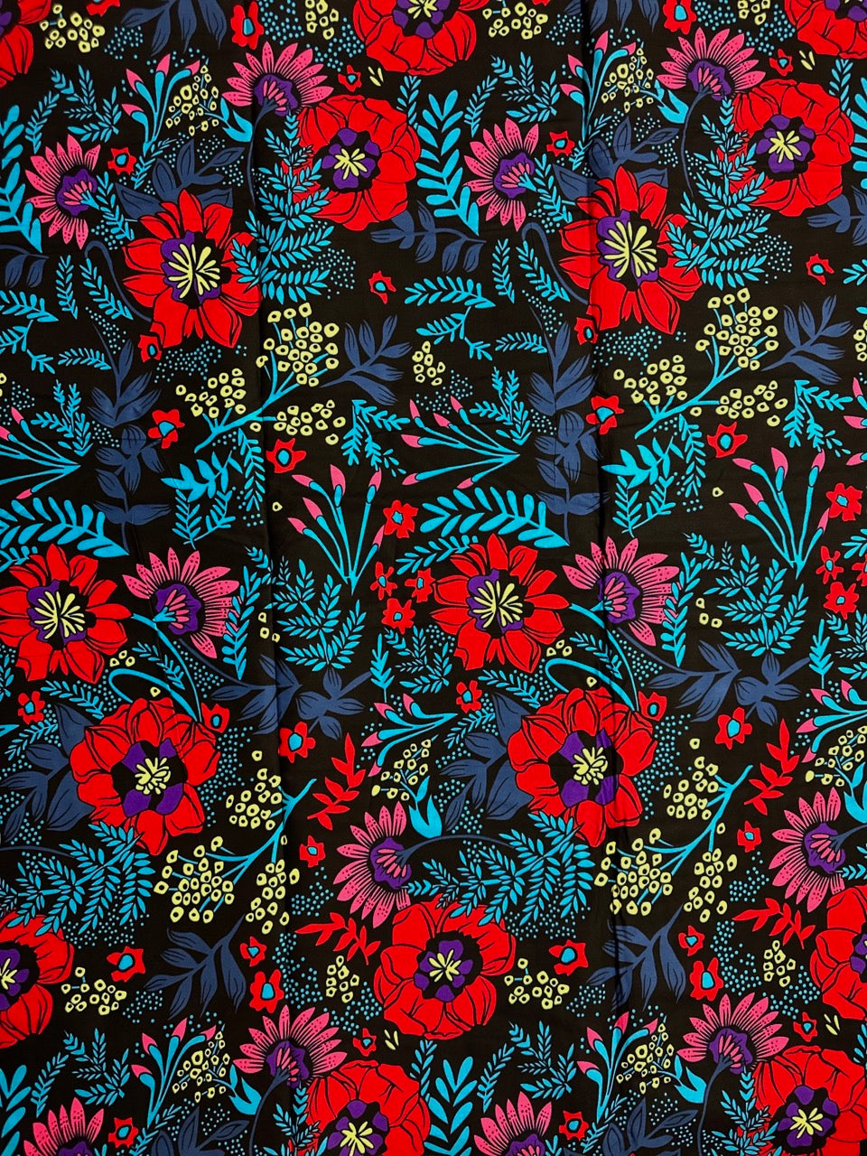 African Print Fabric, Ankara - Blue, Red, Pink Fabric