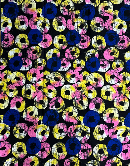 African Print Fabric, Ankara - Blue, Pink, Yellow Fabric