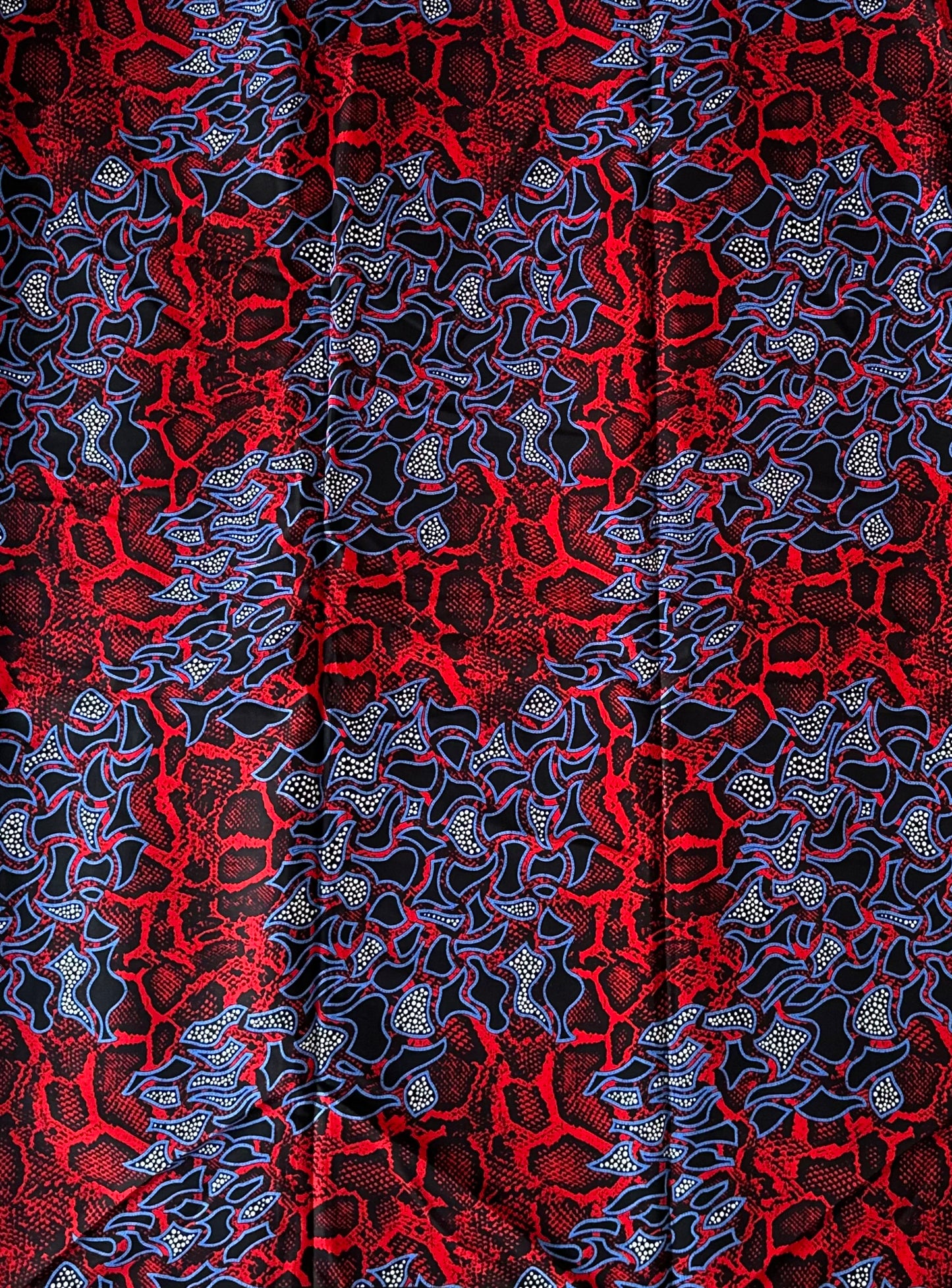 African Print Fabric, Ankara - Blue, Red Fabric