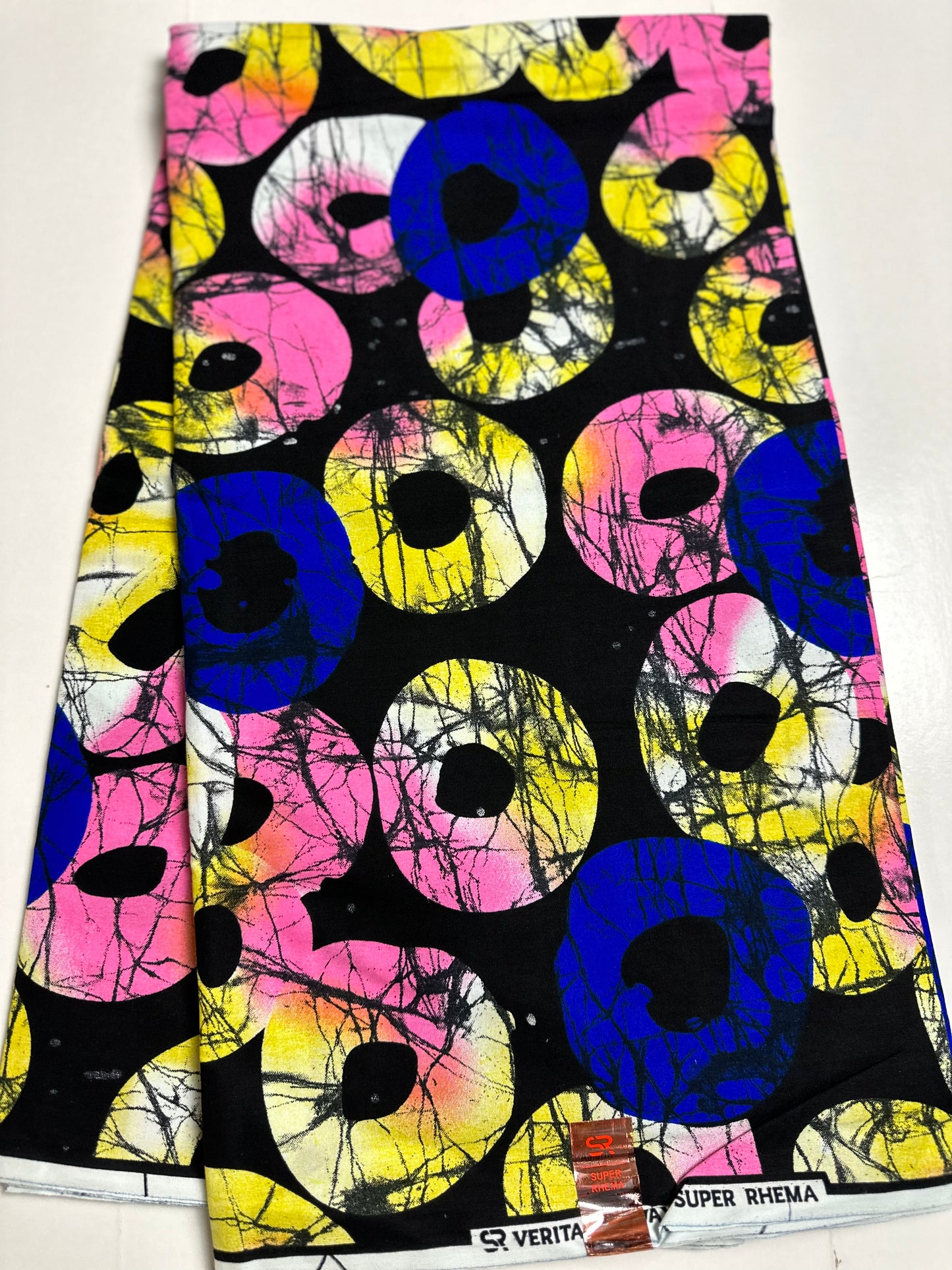 African Print Fabric, Ankara - Blue, Pink, Yellow Fabric