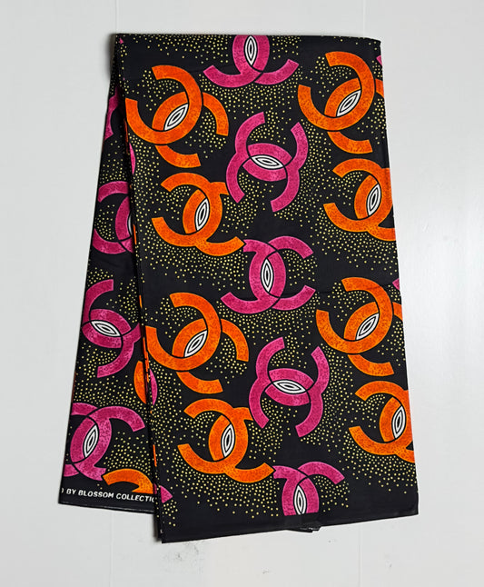 African Print Fabric, Ankara - Orange, Pink Fabric