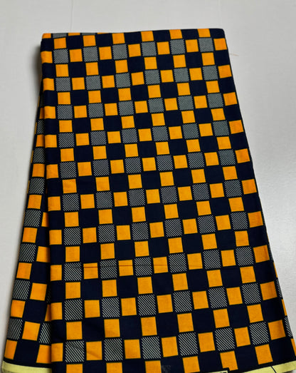 African Print Fabric, Ankara - Yellow, Blue Fabric
