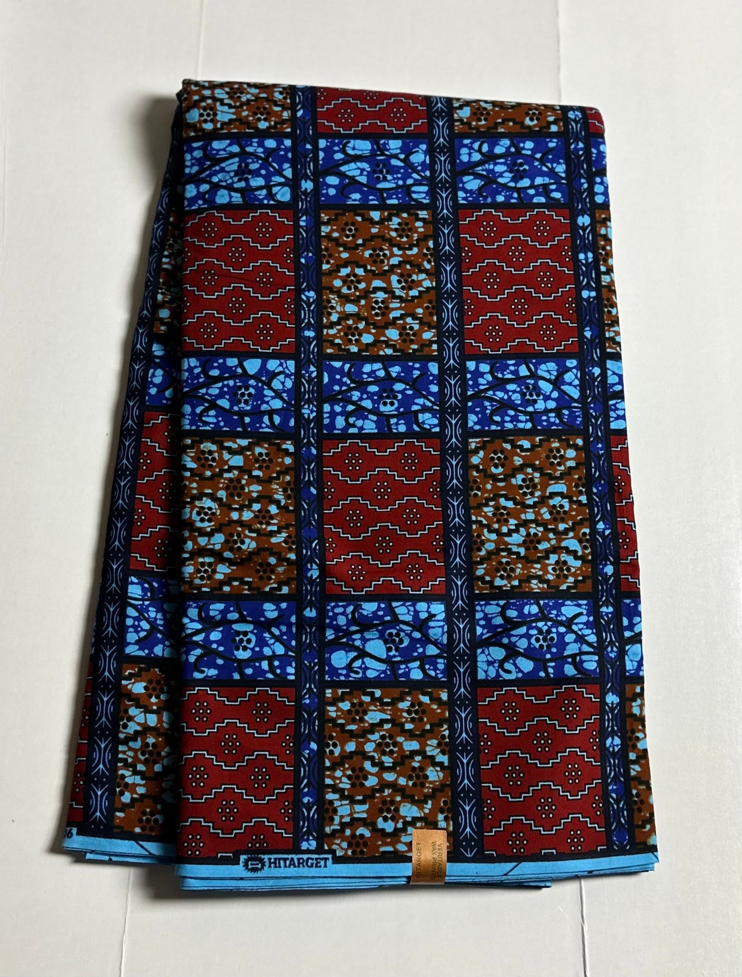 African Print Fabric, Ankara - Blue, Red, Brown Fabric