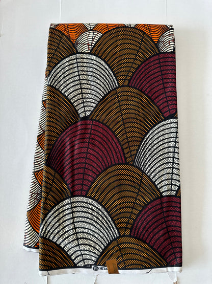 African Print Fabric, Ankara - Orange, Brown, Burgundy Fabric, African Clothing