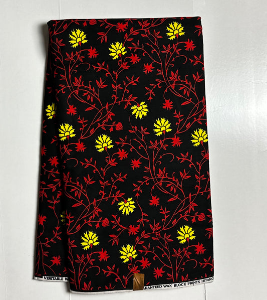 African Print Fabric, Ankara - Red, Yellow Fabric
