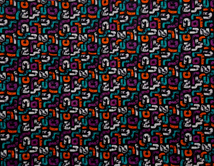 African Print Fabric, Ankara - Purple, Orange White Fabric
