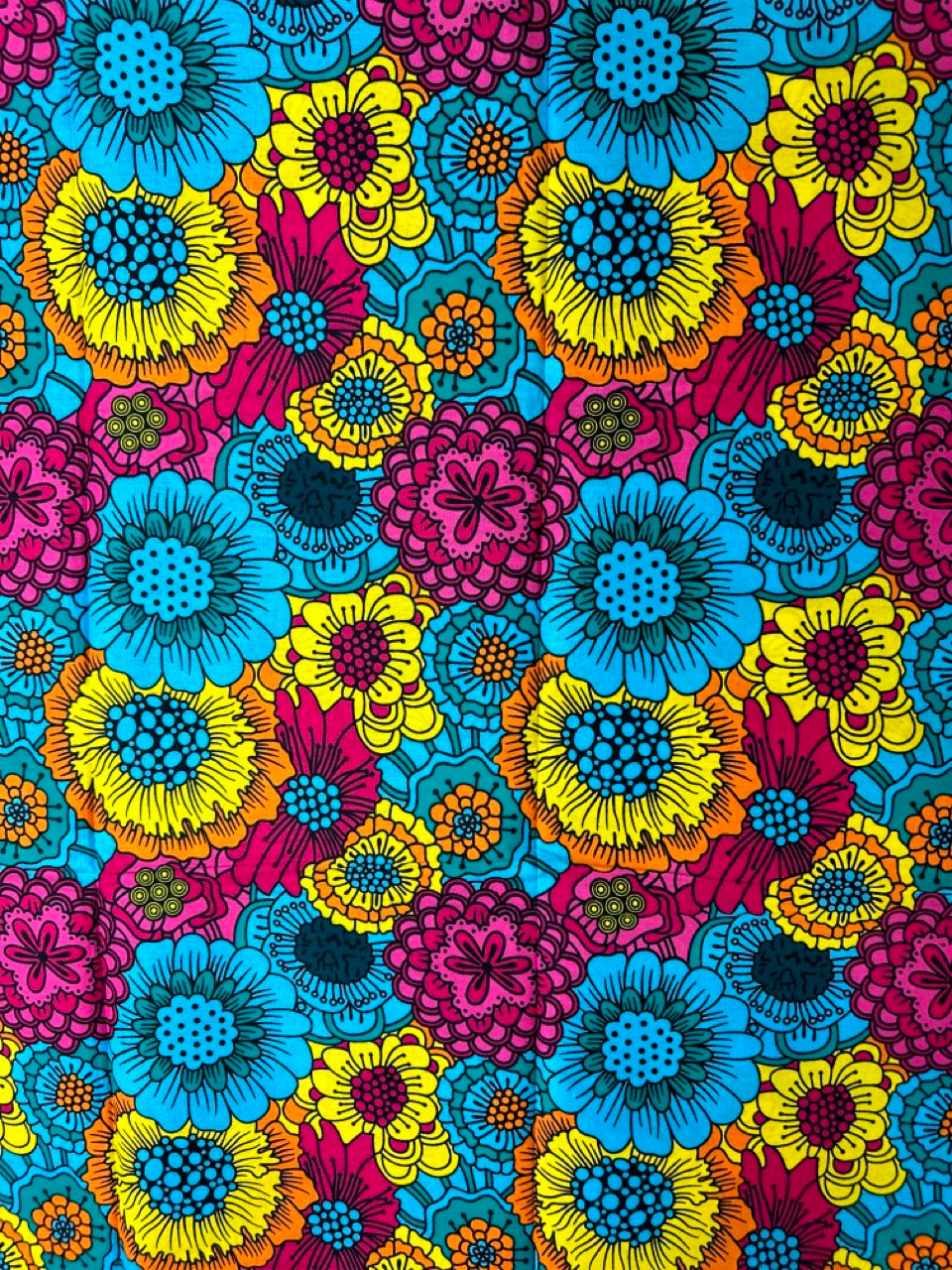 African Print Fabric, Ankara - Blue, Yellow, Pink Fabric