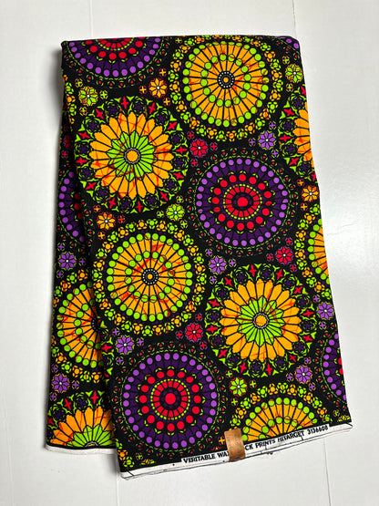 African Print Fabric, Ankara - Yellow, Purple, Pink Fabric