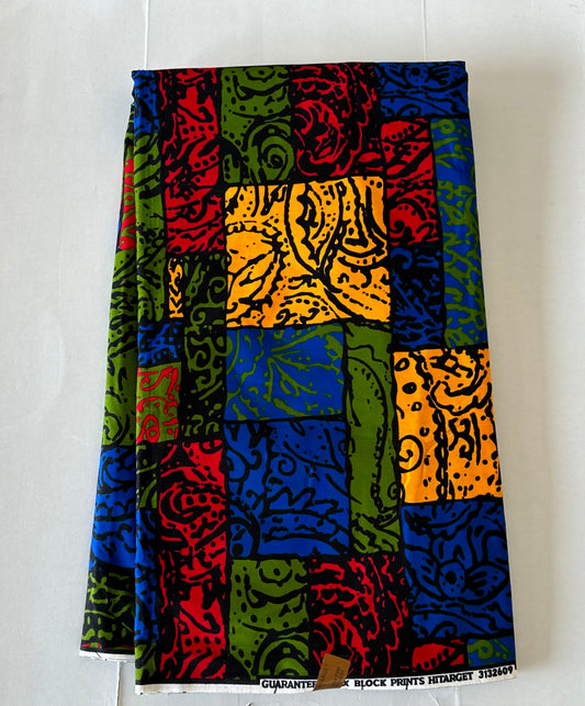 African Print Fabric, Ankara - Blue, Red, Green, Yellow Fabric