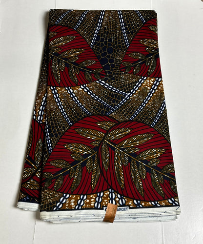 African Print Fabric, Ankara - Red, Brown Fabric