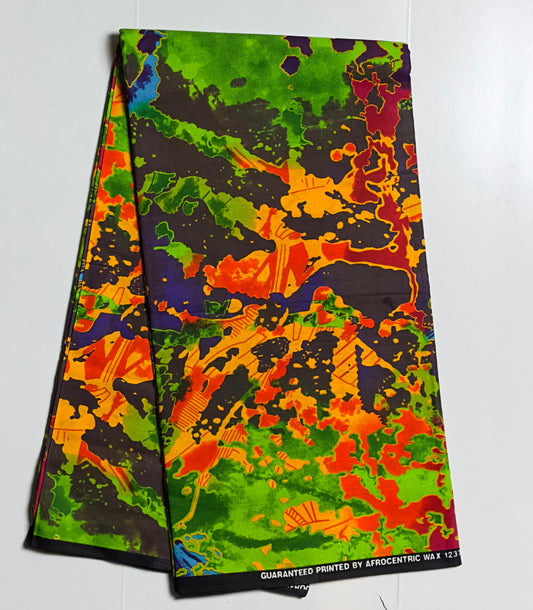 African Print Fabric, Ankara - Green, Red, Orange Fabric