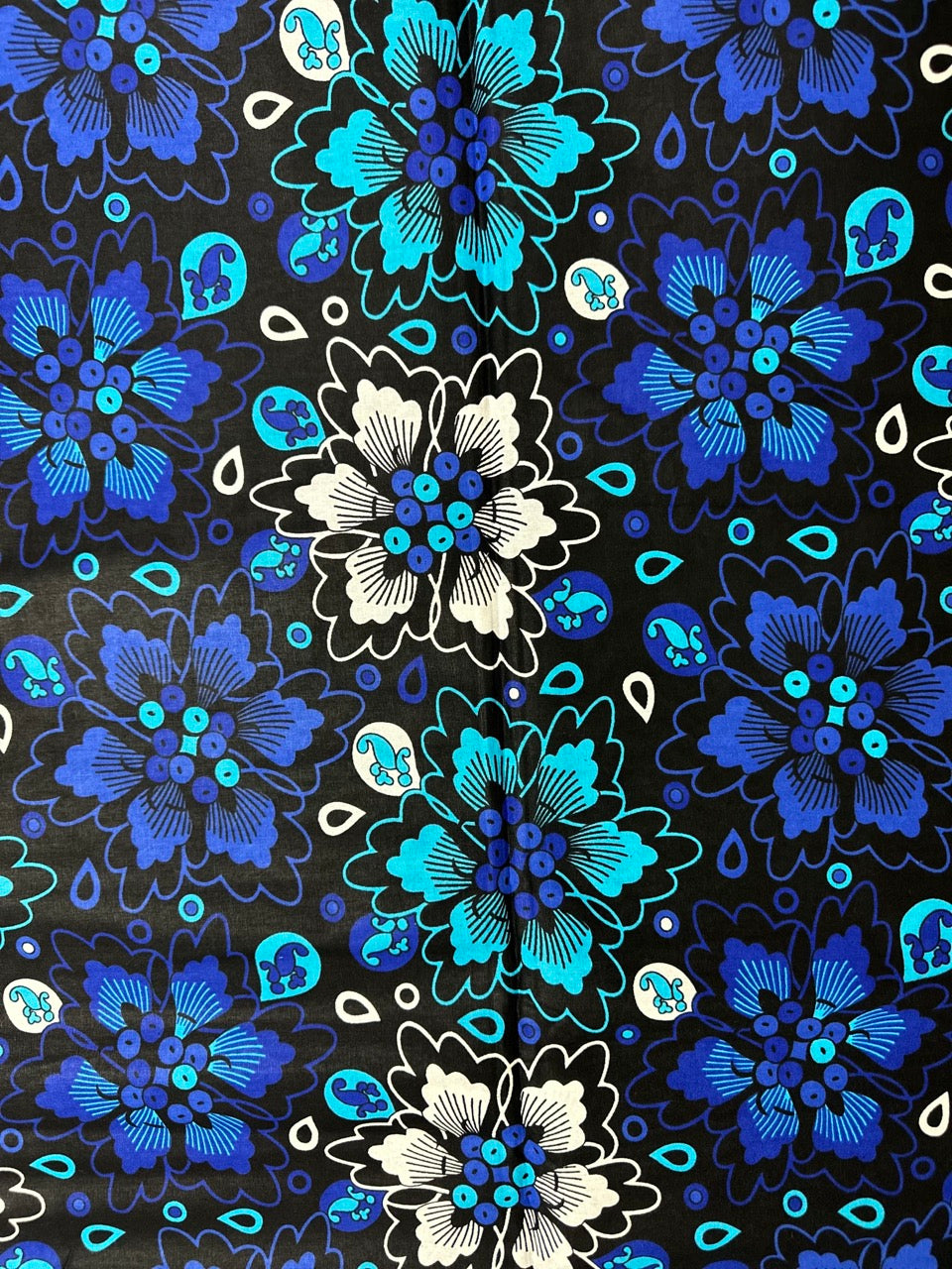 African Print Fabric, Ankara - Blue, White Fabric