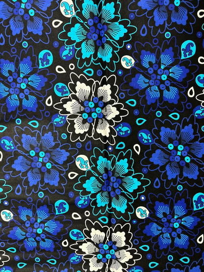 African Print Fabric, Ankara - Blue, White Fabric