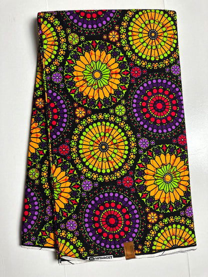 African Print Fabric, Ankara - Yellow, Purple, Pink Fabric
