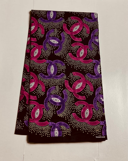 African Print Fabric, Ankara - Pink, Purple, Beige Fabric