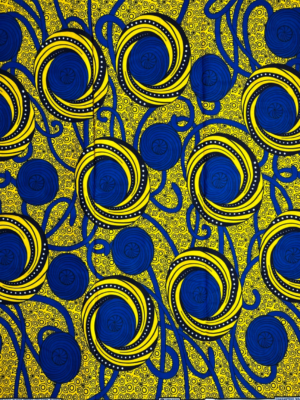 African Print Fabric, Ankara - Blue, Yellow Fabric