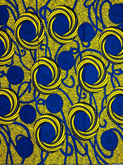 African Print Fabric, Ankara - Blue, Yellow Fabric