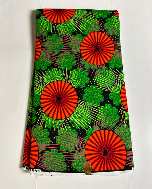 African Print Fabric, - Green, Orange Ankara Fabric