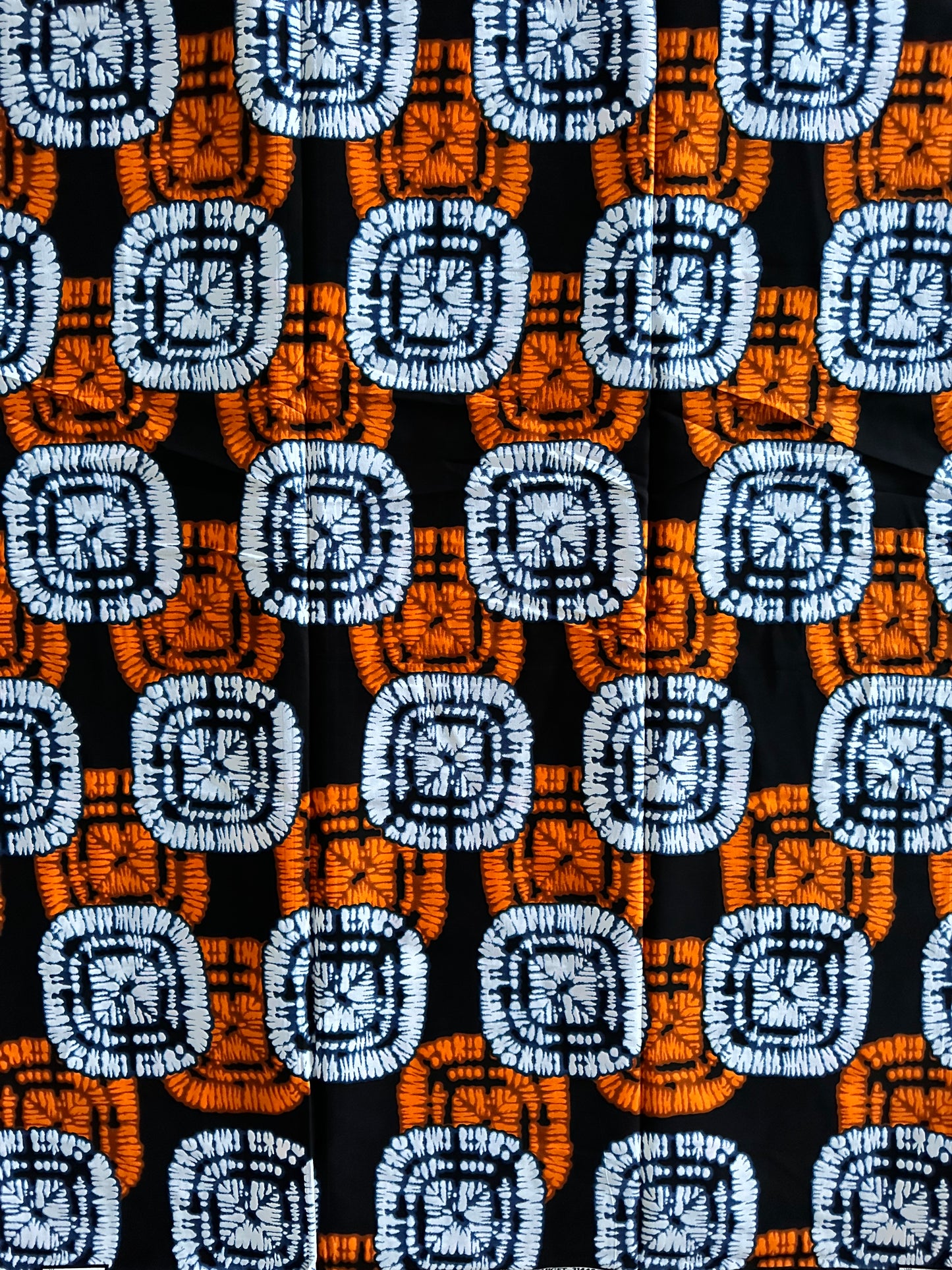 African Print Fabric, Ankara - Orange, White Fabric