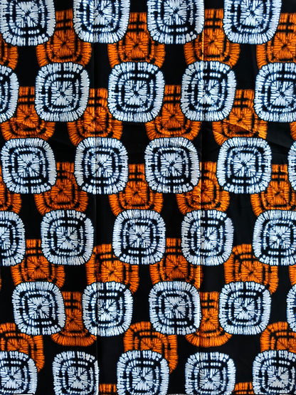 African Print Fabric, Ankara - Orange, White Fabric