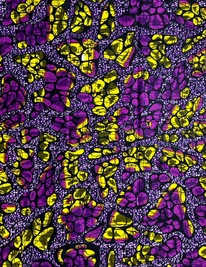 African Print Fabric, Ankara - Purple, Yellow Fabric