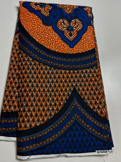 African Print Fabric, Ankara - Blue, Red, Yellow Fabric