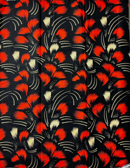 African Print Fabric, Ankara - Red, Beige Fabric