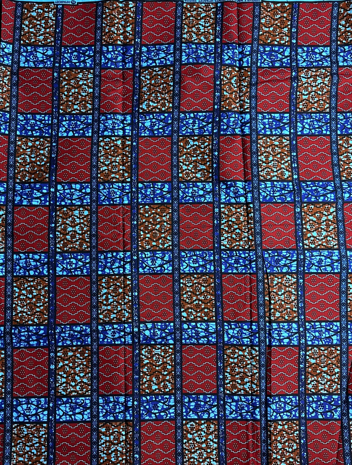 African Print Fabric, Ankara - Blue, Red, Brown Fabric