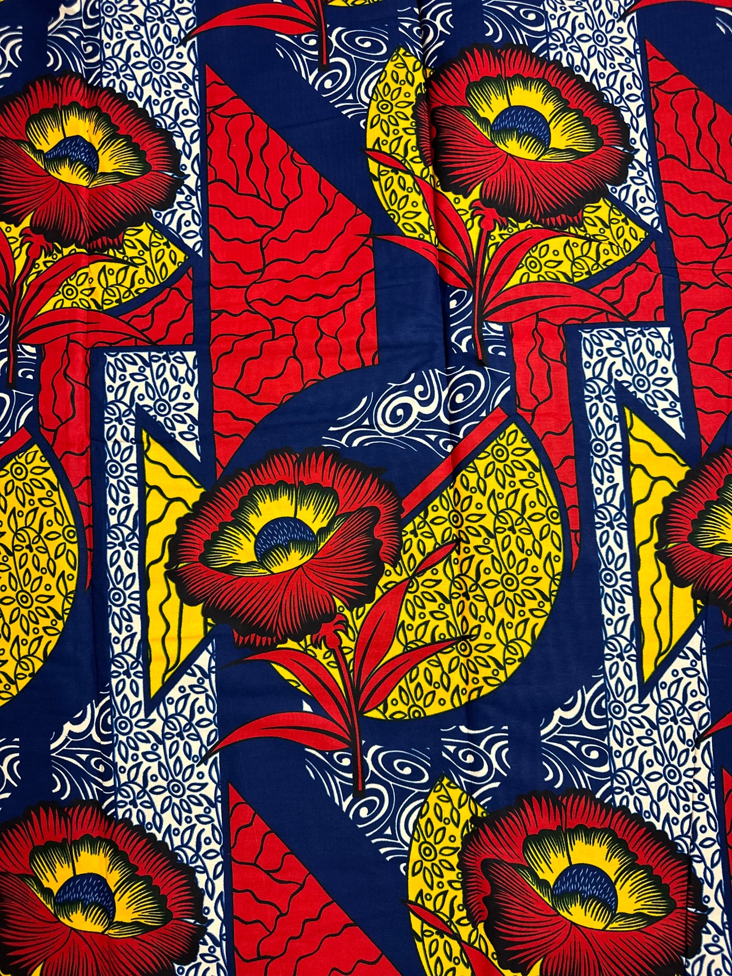 African Print Fabric, Ankara - Blue, Red, Yellow Fabric