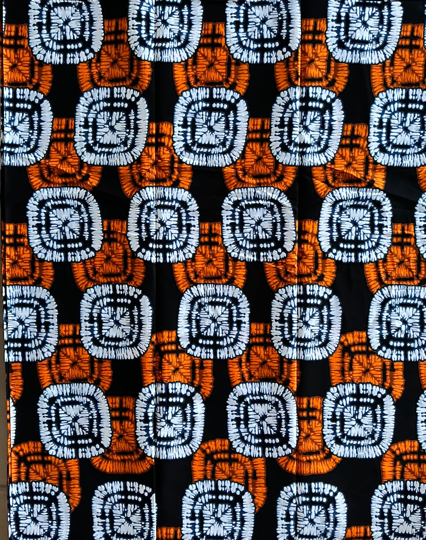 African Print Fabric, Ankara - Orange, White Fabric