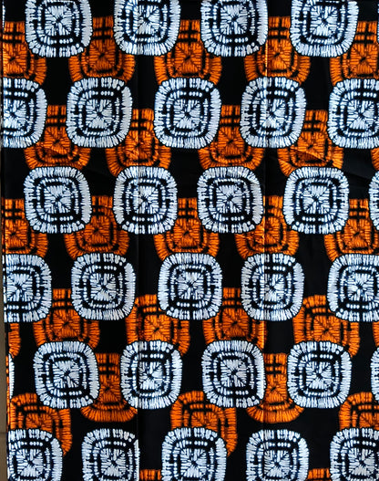 African Print Fabric, Ankara - Orange, White Fabric