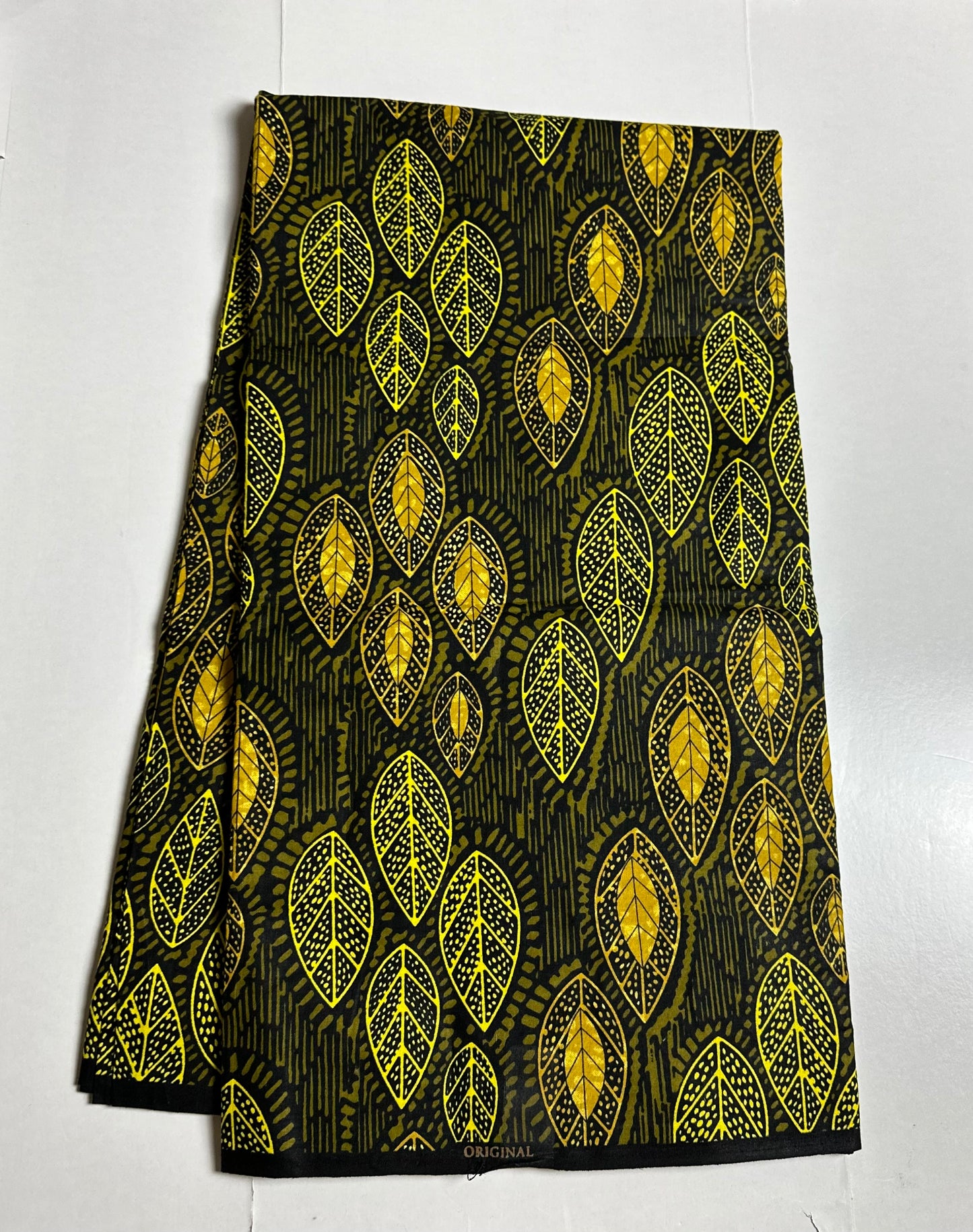 African Print Fabric, Ankara - Yellow, Olive Green Fabric