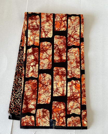 African Print Fabric, Ankara -Brown, Orange Fabric