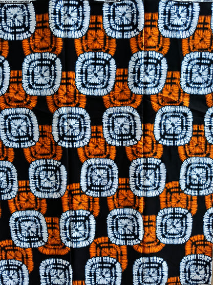 African Print Fabric, Ankara - Orange, White Fabric