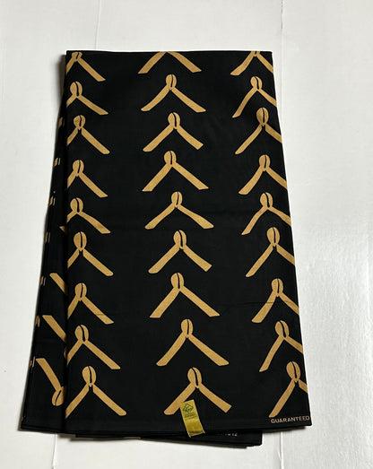 African Print Fabric, Ankara - Black, Beige Fabric