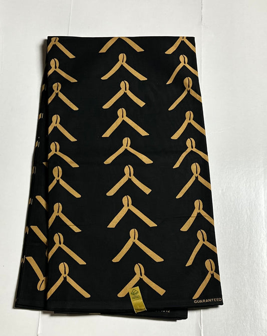 African Print Fabric, Ankara - Black, Beige Fabric