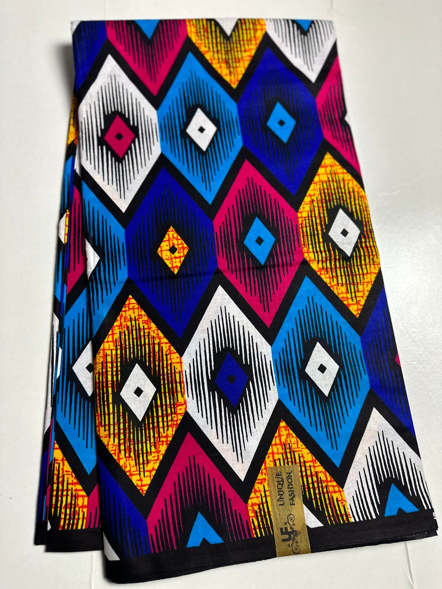 African Print Fabric, Ankara - Blue, Pink, Yellow Fabric