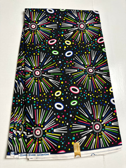 African Print Fabric, Ankara - Blue, Yellow, Pink Fabric