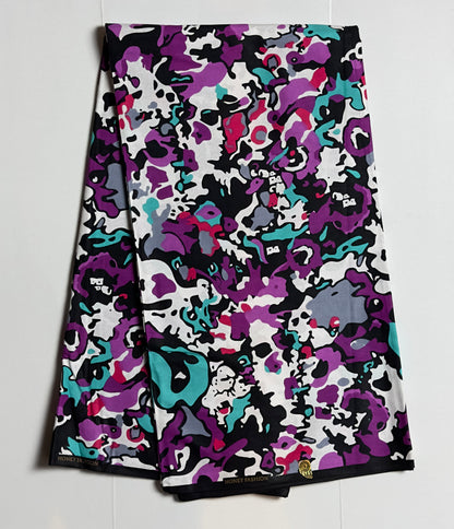 African Print Fabric, Ankara - Purple, White Fabric