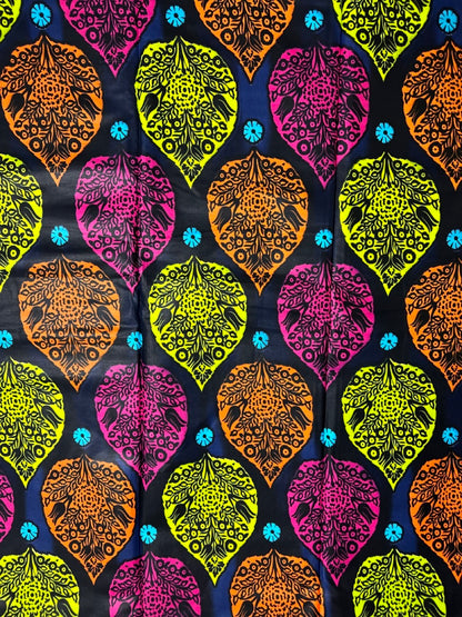 African Print Fabric, Ankara - Orange, Green, Pink Fabric