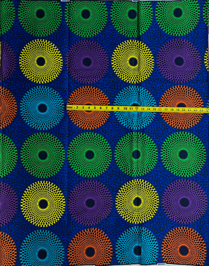 African Print Fabric, Ankara - Blue, Purple, Yellow, Green, Orange Fabric