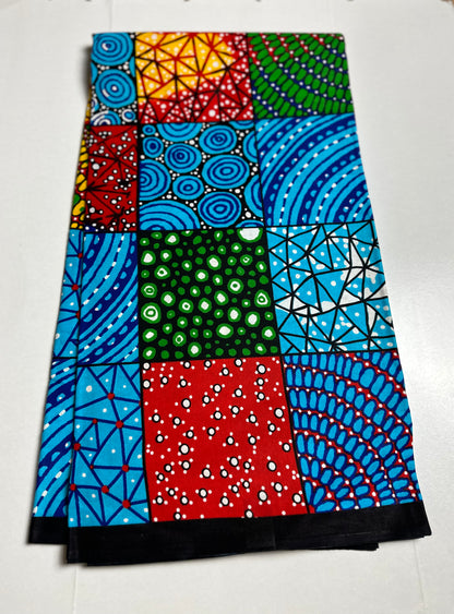 African Print Fabric, Ankara - Blue, Red, Green, Yellow Fabric