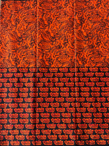 African Print Fabric, Ankara - Orange Fabric, African Clothing