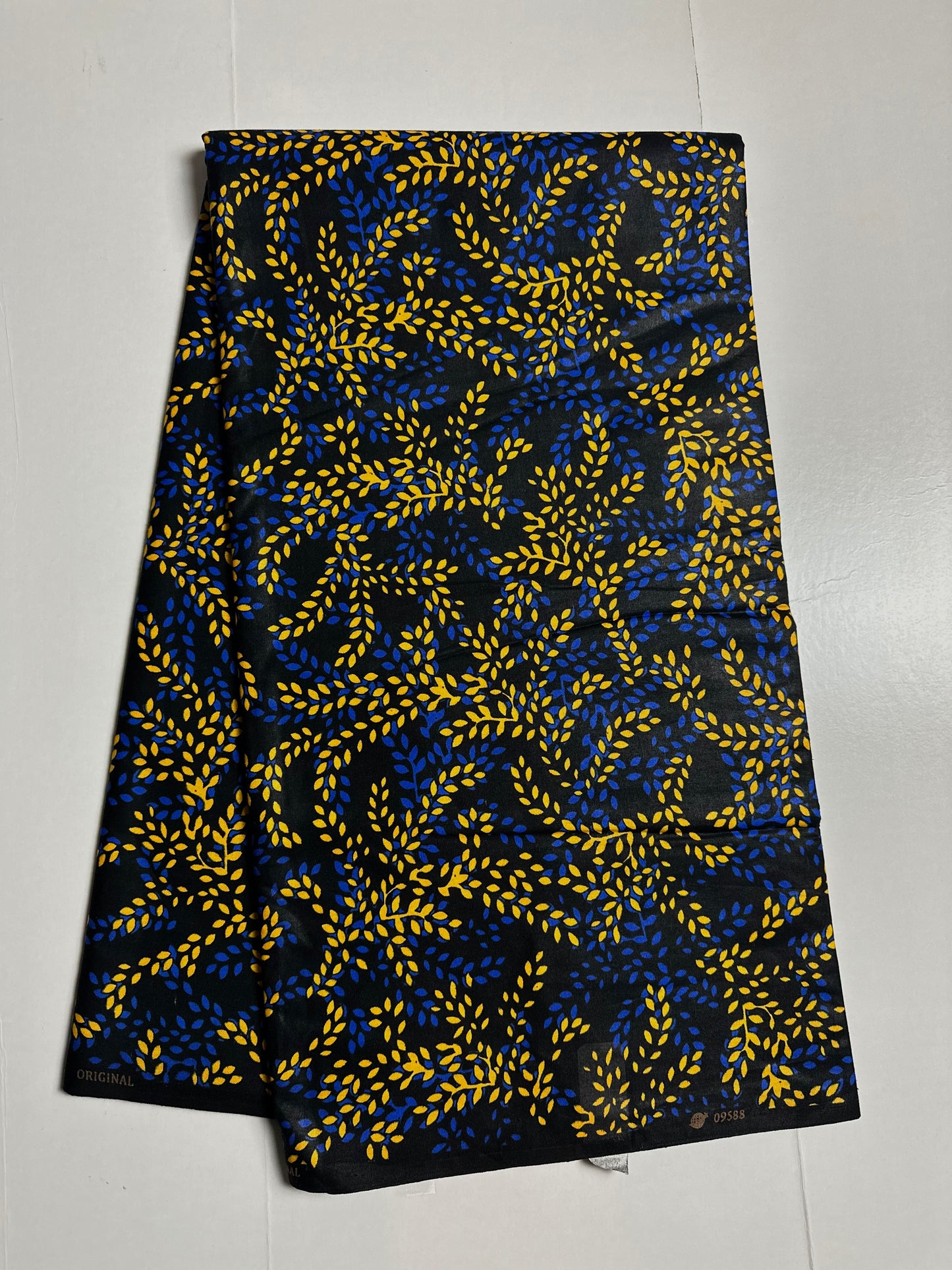 African Print Fabric, Ankara - Blue, Black Fabric