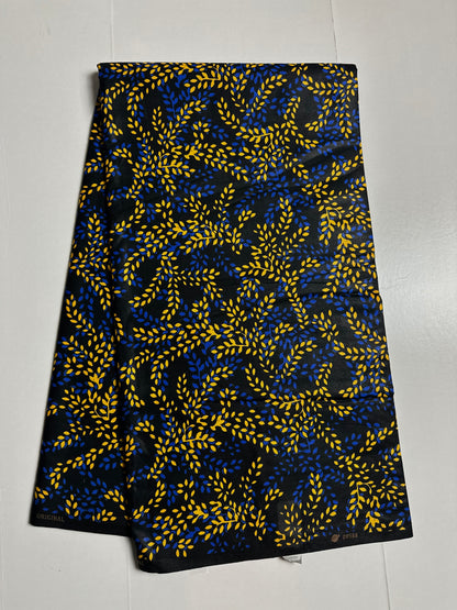 African Print Fabric, Ankara - Blue, Black Fabric