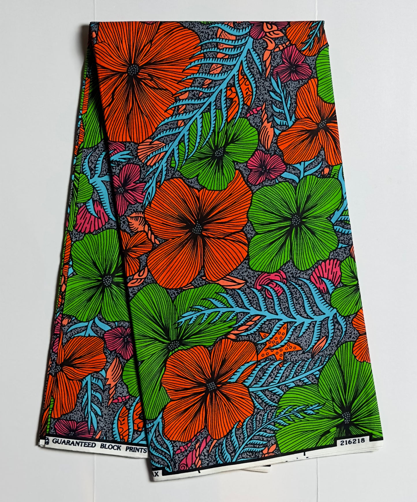 African Print Fabric, Ankara - Green, Orange, Pink Fabric