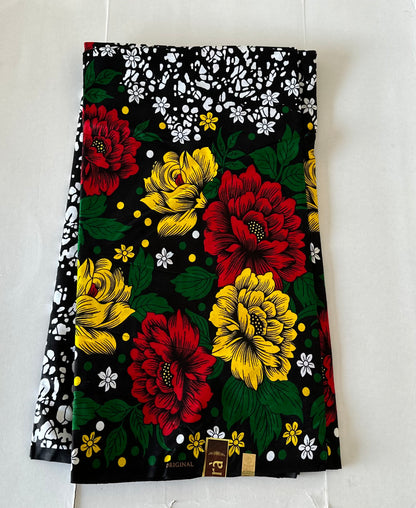 African Print Fabric, Ankara - White, Green, Red, Yellow Fabric